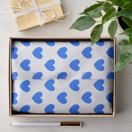 Blauwe polka harten wit tissuepapier (Geschenk)