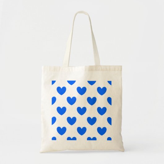 Blauwe polka harten wit tote bag (Voorkant)
