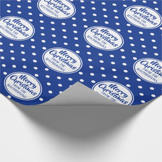 Blauwe Polka stippen Kerst inpakpapier (Hoek)