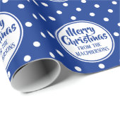 Blauwe Polka stippen Kerst inpakpapier (Rol Hoek)