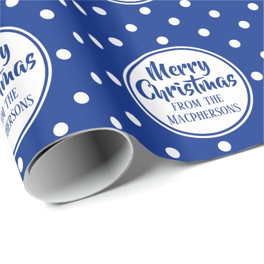 Blauwe Polka stippen Kerst inpakpapier (Rol Hoek)