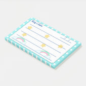 Blauwe polka stippen, leuke sterren & regenbogen 1 post-it® notes (Schuin)