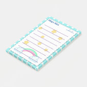 Blauwe polka-stippen, schattige sterren en regenbo post-it® notes (Schuin)