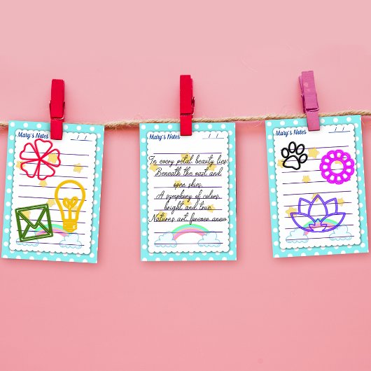 Blauwe polka-stippen, schattige sterren en regenbo post-it® notes