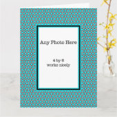 Blauwe polka stippen uw foto kaart (Gele Bloem)