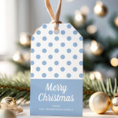 Blauwe Polka stippen Vrolijk Kerstfeest Cadeaulabel