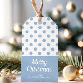Blauwe Polka stippen Vrolijk Kerstfeest Cadeaulabel