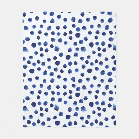 Blauwe Polka: Waterverf Dot Naadloos. Fleece Deken (Voorkant)