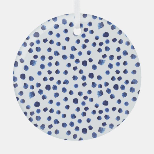 Blauwe Polka: Waterverf Dot Naadloos. Glas Ornament (Voorkant)