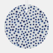 Blauwe Polka: Waterverf Dot Naadloos. Glas Ornament (Achterkant)