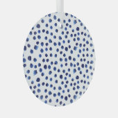 Blauwe Polka: Waterverf Dot Naadloos. Glas Ornament (Voorkant Rechts)