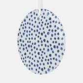 Blauwe Polka: Waterverf Dot Naadloos. Glas Ornament (Voorkant links)