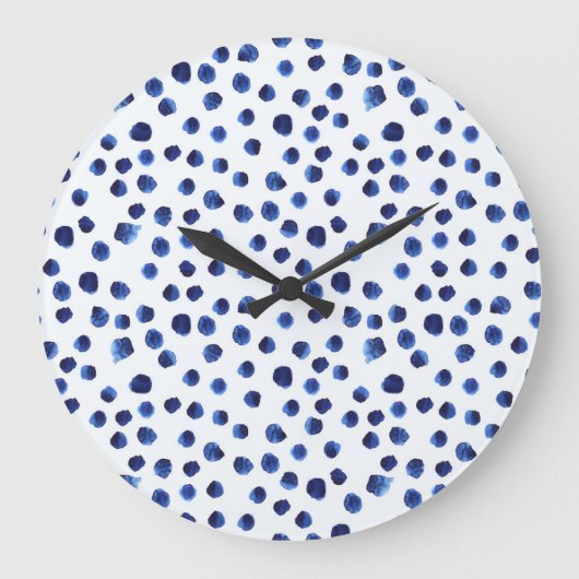 Blauwe Polka: Waterverf Dot Naadloos. Grote Klok (Voorkant)