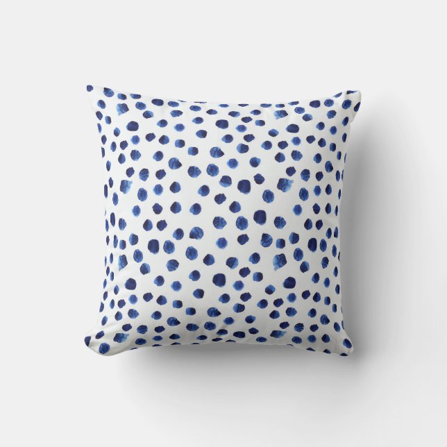 Blauwe Polka: Waterverf Dot Naadloos. Kussen (Voorkant)