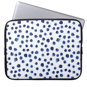 Blauwe Polka: Waterverf Dot Naadloos. Laptop Sleeve