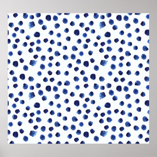 Blauwe Polka: Waterverf Dot Naadloos. Poster (Voorkant)