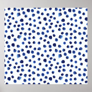 Blauwe Polka: Waterverf Dot Naadloos. Poster