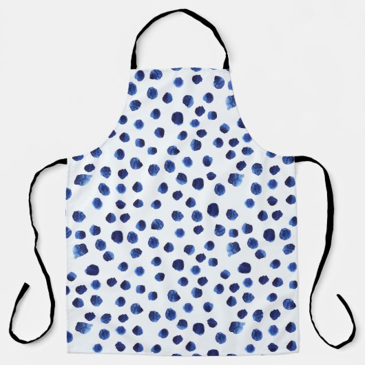 Blauwe Polka: Waterverf Dot Naadloos. Schort (Voorkant)