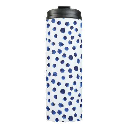 Blauwe Polka: Waterverf Dot Naadloos. Thermosbeker (Voorkant)