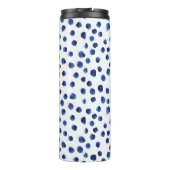 Blauwe Polka: Waterverf Dot Naadloos. Thermosbeker (Achterkant)