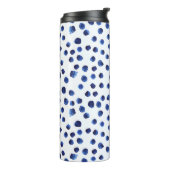 Blauwe Polka: Waterverf Dot Naadloos. Thermosbeker (Gedraaid links)