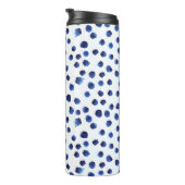 Blauwe Polka: Waterverf Dot Naadloos. Thermosbeker (Geroteerd rechts)