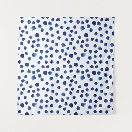 Blauwe Polka: Waterverf Dot Naadloos. Wandkleed (Voorkant)