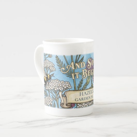 Blauwe pollinatorentuin Bone China mok (Links)