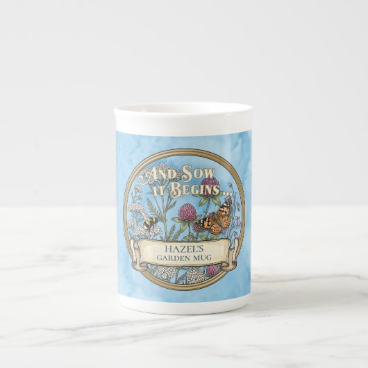 Blauwe Pollinatorentuin Bone China Mok (Voorkant)