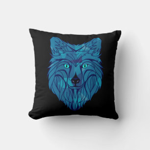Blauwe Poly Wolfskop Kussen