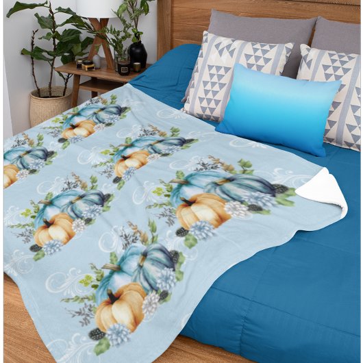 Blauwe Pompoen Aquarel Herfst Fleece Deken