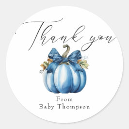 Blauwe pompoen | Autumn Baby shower Dank u Ronde Sticker