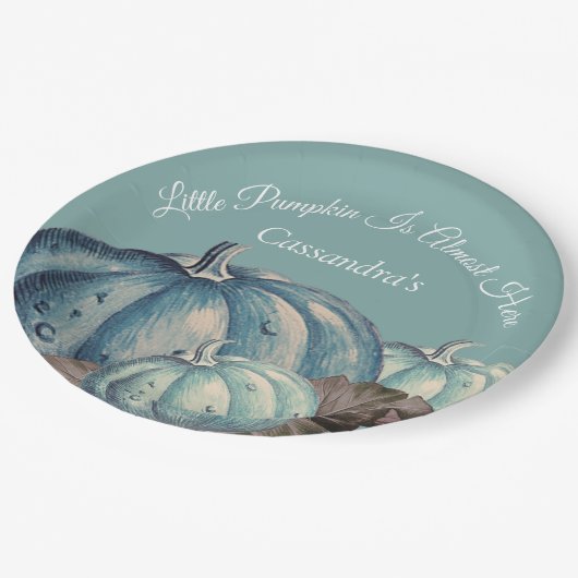 Blauwe Pompoen Baby Boy Herfst Douche Papieren Bordje (Gekanteld)