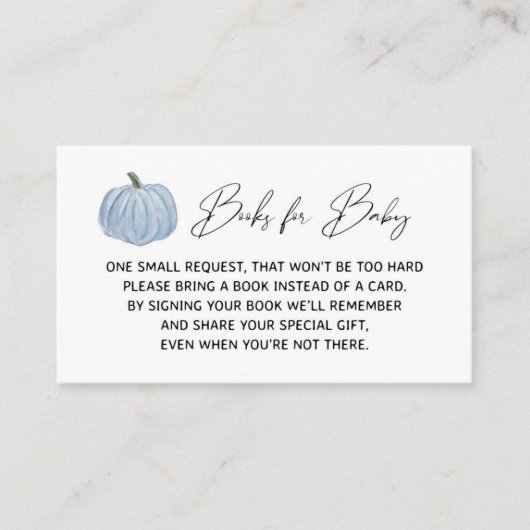 Blauwe Pompoen Baby Shower Boeken voor Baby Kaarte Informatiekaartje (Voorkant)
