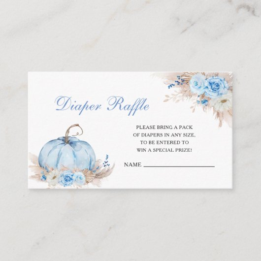 Blauwe Pompoen Baby shower Luier Raffle Insert Kaa Informatiekaartje (Voorkant)