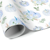 Blauwe Pompoen Bloemen Cadeaupapier (Rol Hoek)