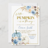 Blauwe Pompoen Bloemen Herfst Baby shower Uitnodig Kaart (Voorkant)