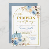 Blauwe Pompoen Bloemen Herfst Baby shower Uitnodig Kaart (Voorkant / Achterkant)