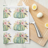 Blauwe pompoen bloemenherfst waterverf elegant roz theedoek (Quarter Fold)