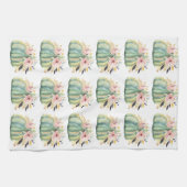 Blauwe pompoen bloemenherfst waterverf elegant roz theedoek (Horizontaal)