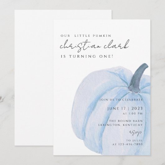 blauwe pompoen Eerste verjaardag jongen Kaart (Voorkant / Achterkant)