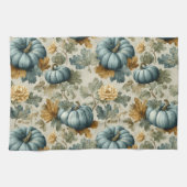 Blauwe pompoen en herfstbladeren Herfst Theedoek (Horizontaal)