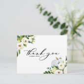 Blauwe pompoen en witte bloemen Afstuderen Dank u Briefkaart (Staand voorkant)