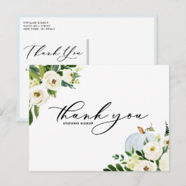 Blauwe pompoen en witte bloemen Afstuderen Dank u Briefkaart