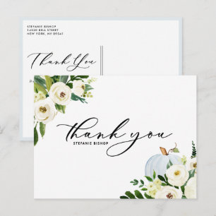 Blauwe pompoen en witte bloemen Afstuderen Dank u Briefkaart