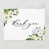 Blauwe pompoen en witte bloemen Afstuderen Dank u Briefkaart (Voorkant)