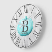 Blauwe pompoen en witte hout | Gepersonaliseerd Grote Klok (Hoek)