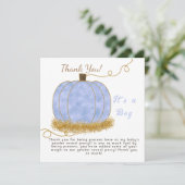 Blauwe pompoen Geslacht Onthullen Zijn Een Jongen Bedankkaart (Staand voorkant)