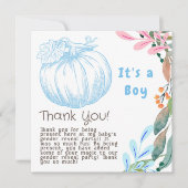 Blauwe pompoen Geslacht Onthullen Zijn Een Jongen Bedankkaart (Voorkant)