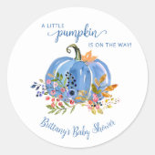 Blauwe pompoen grillig Baby shower Ronde Sticker (Voorkant)